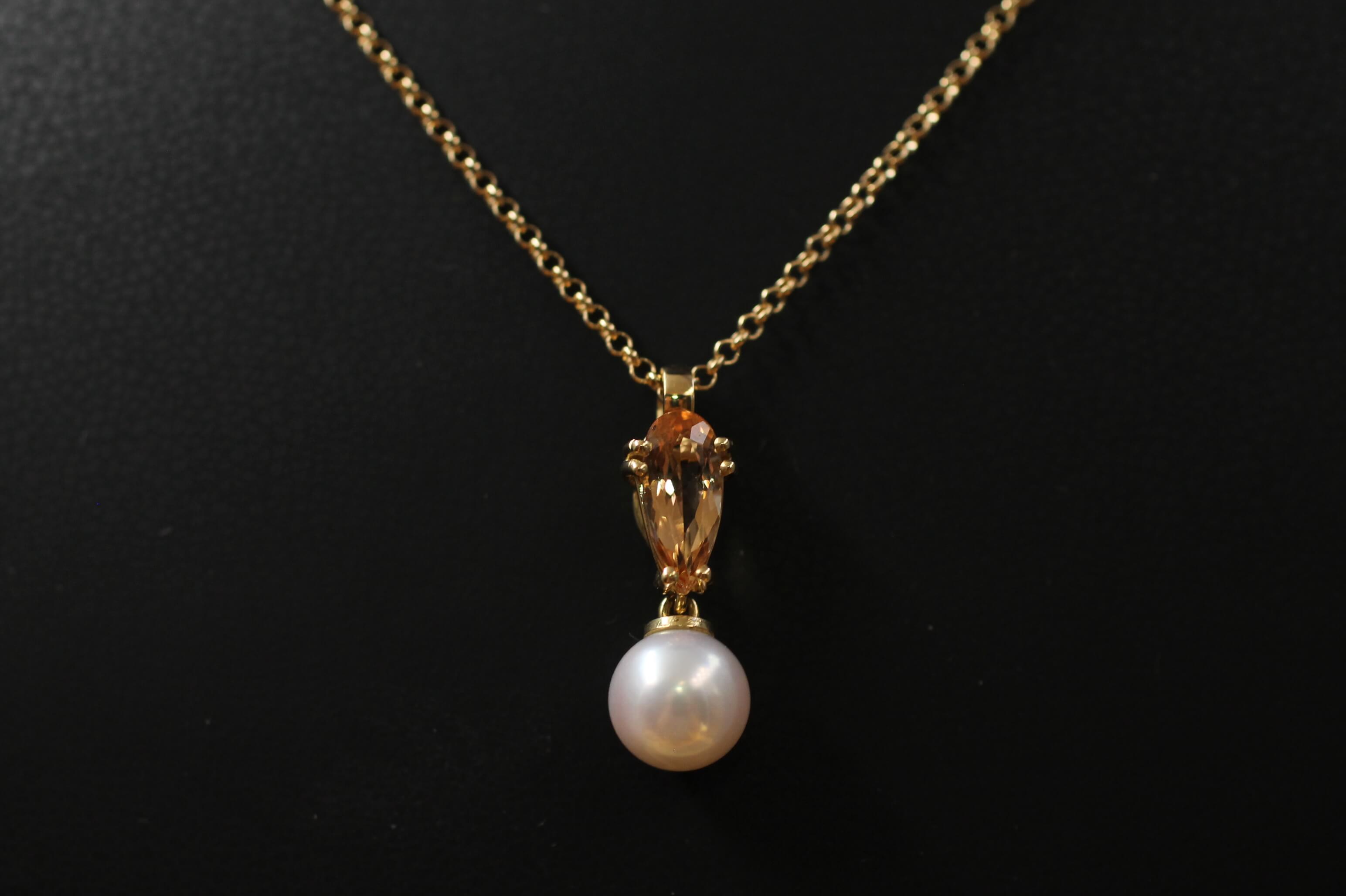 18kt Gold Imperial Topaz with Japanese Pearl Pendant