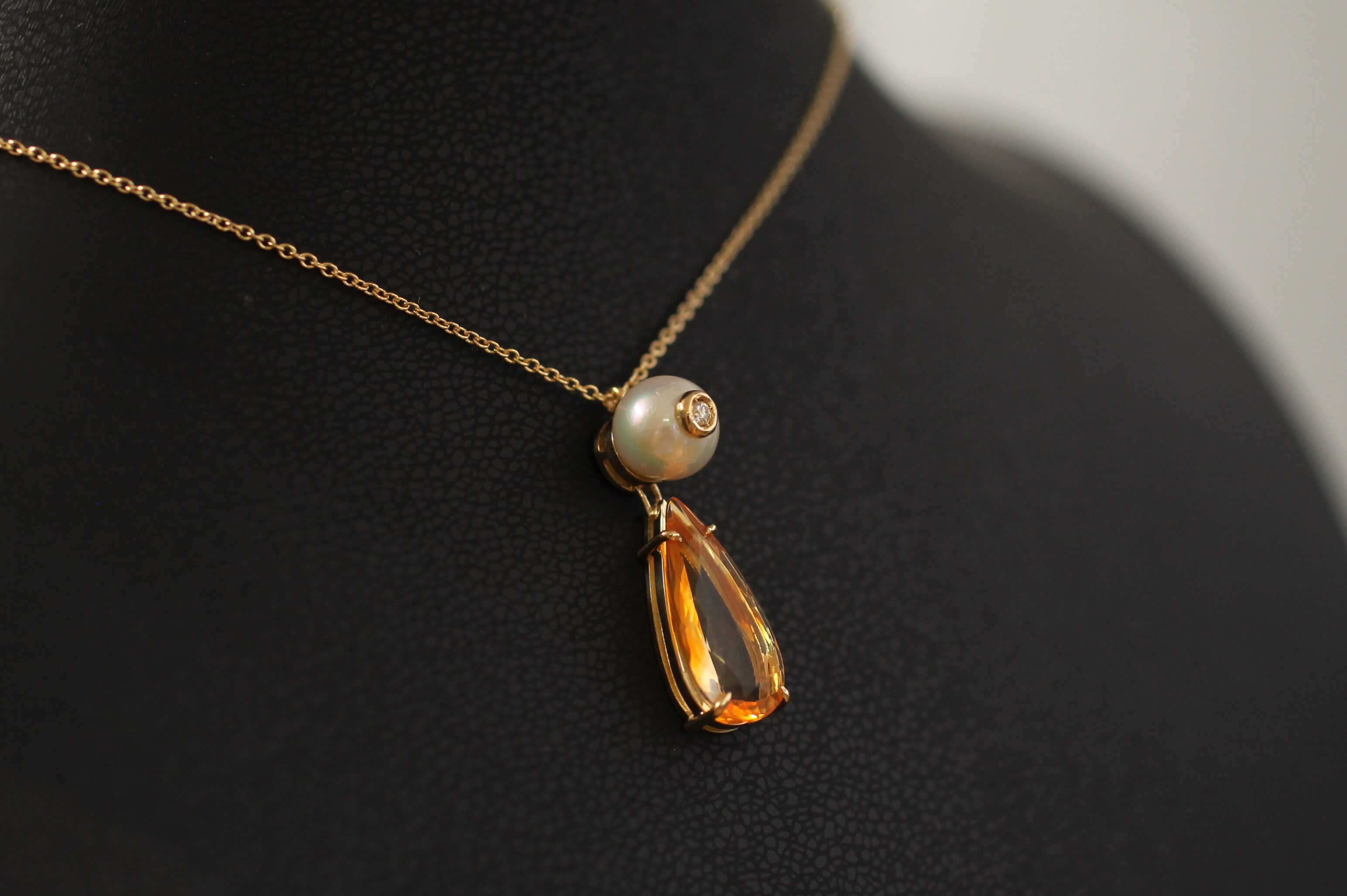 18kt Gold Brasilian Opal Pearl and Diamond Pendant
