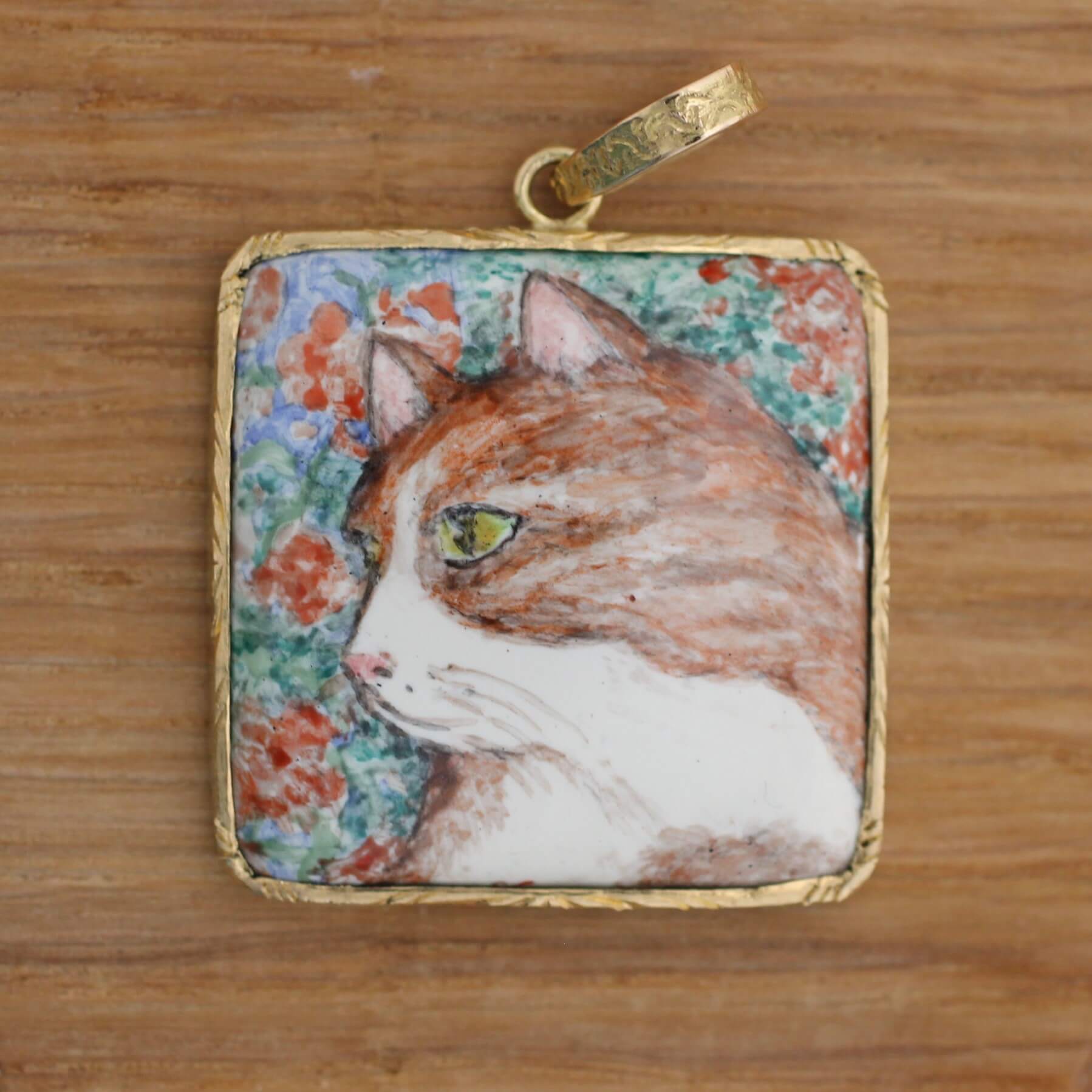 Gold red cat pendant