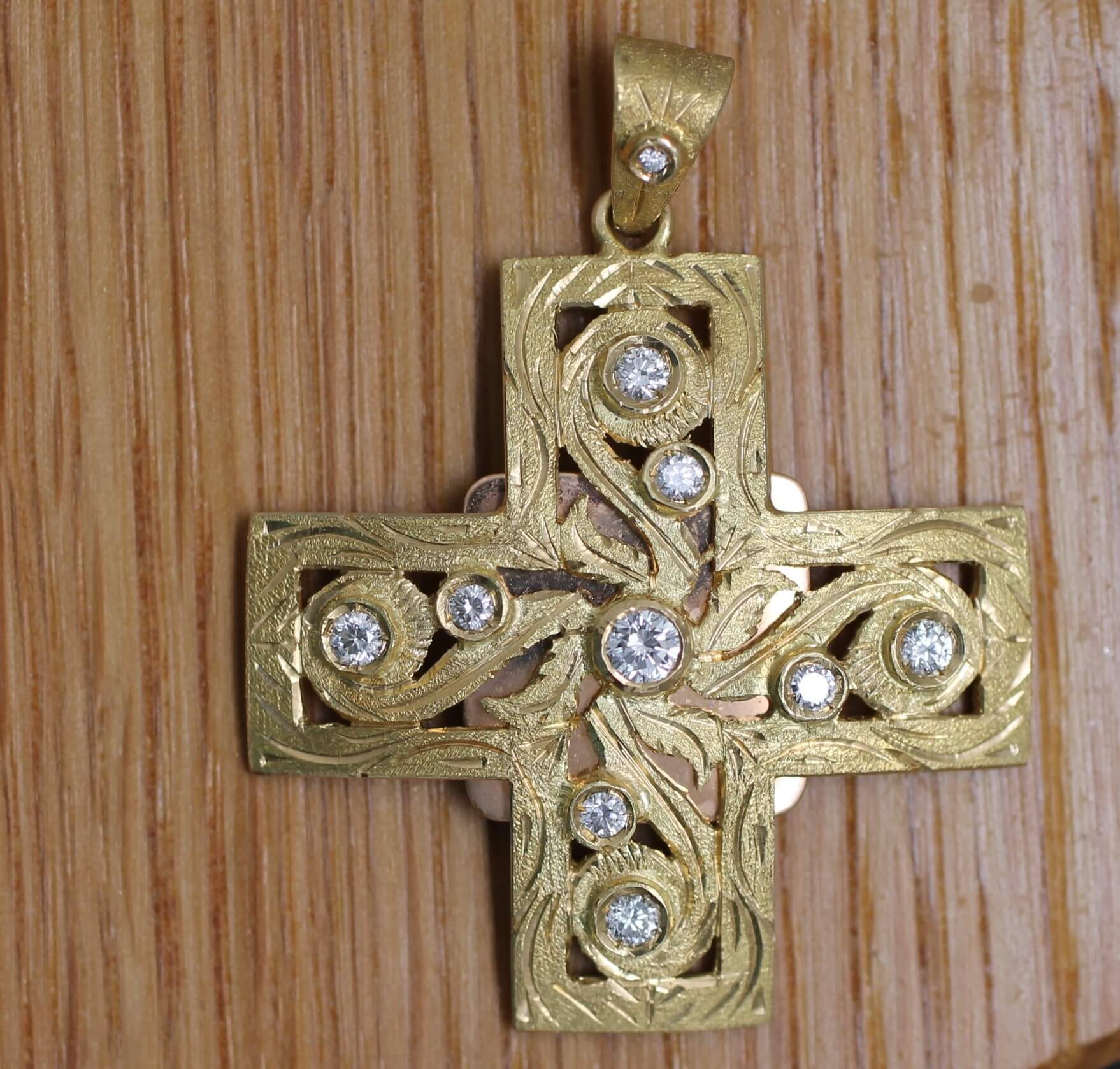 Gold and Diamonds Cross Pendant