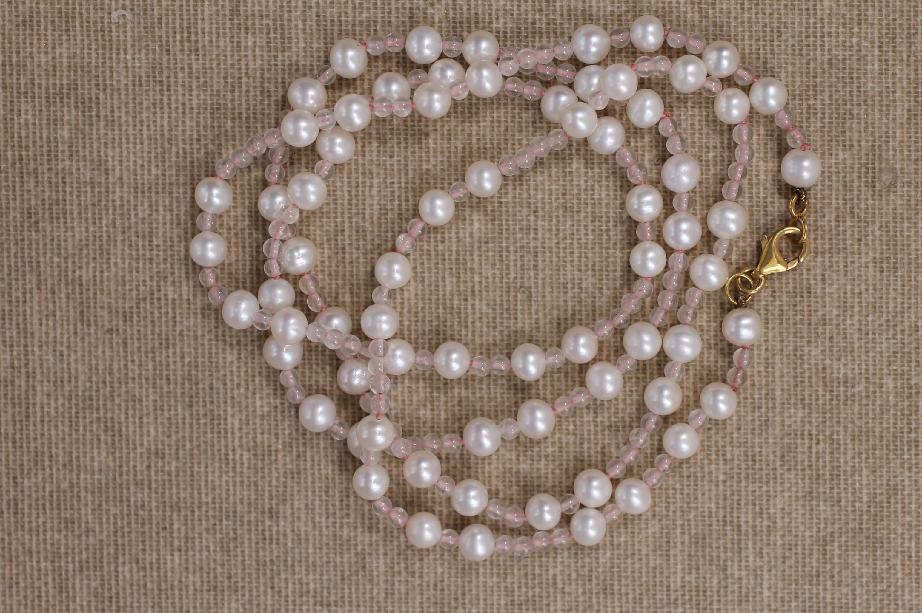 Freshwater Pearls, Rose Quartz and yellow Gold