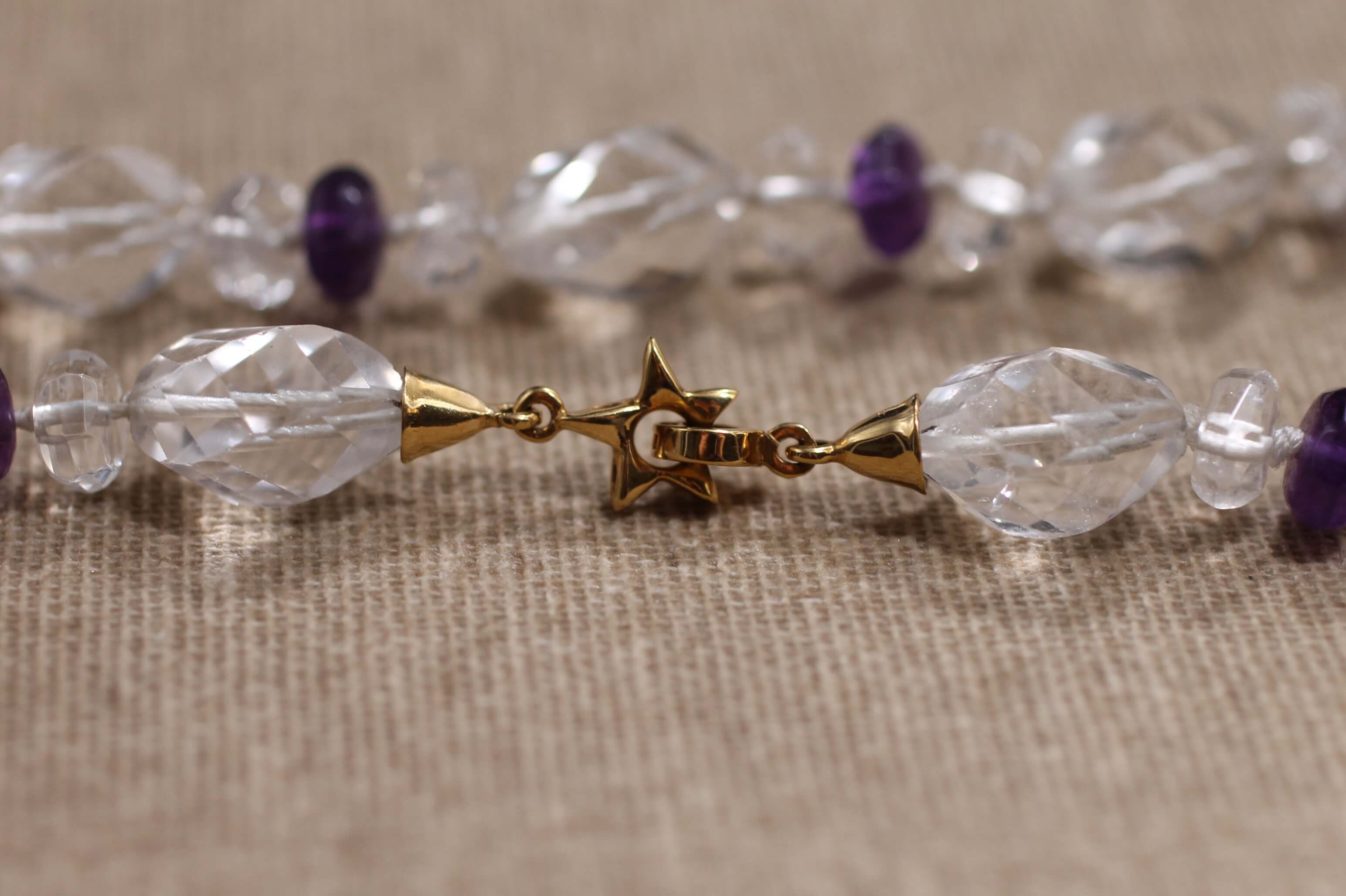 Rock Crystal, Amethyst and yellow Gold necklace