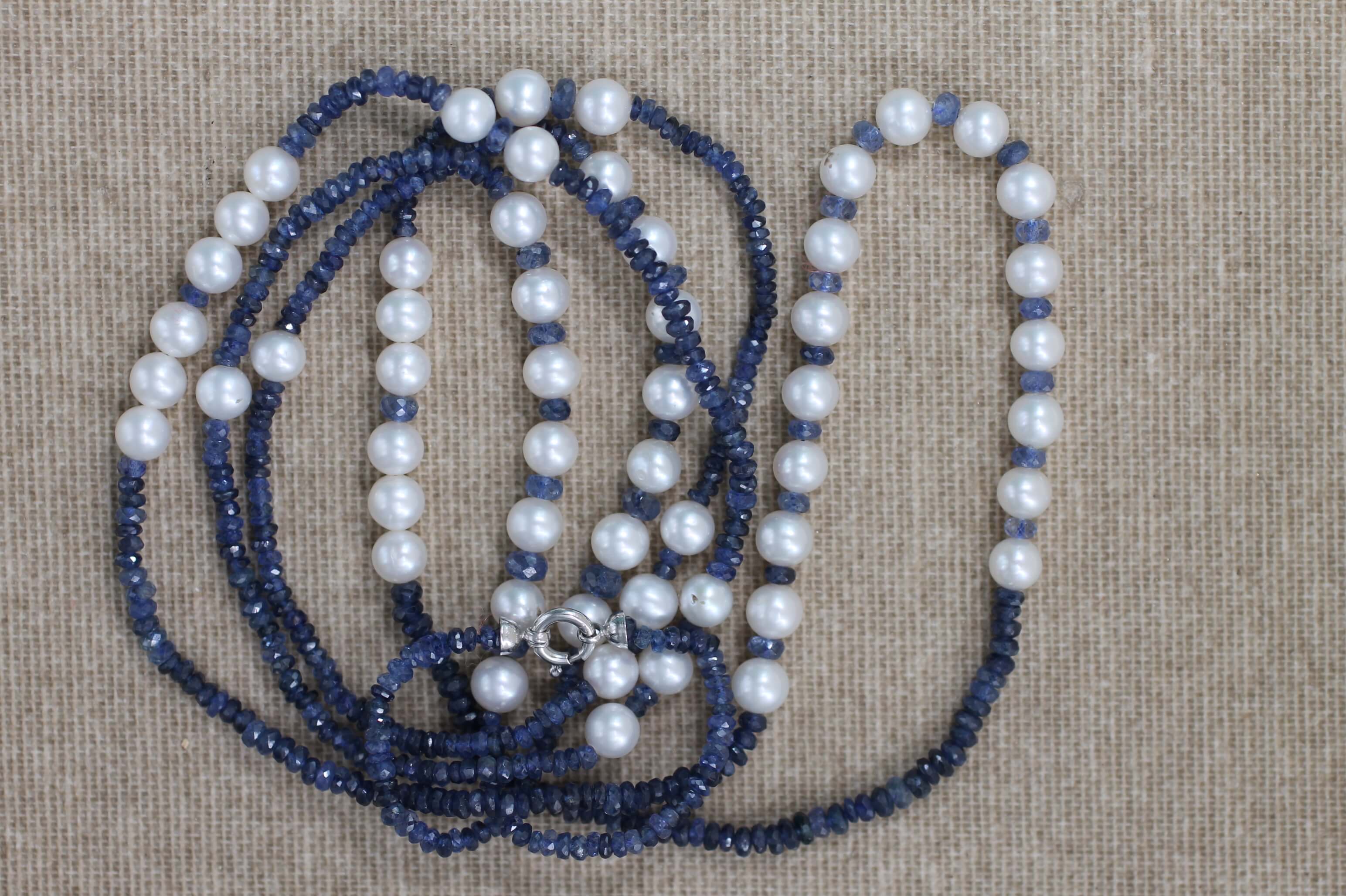 Sapphires, Pearls and white Gold necklace