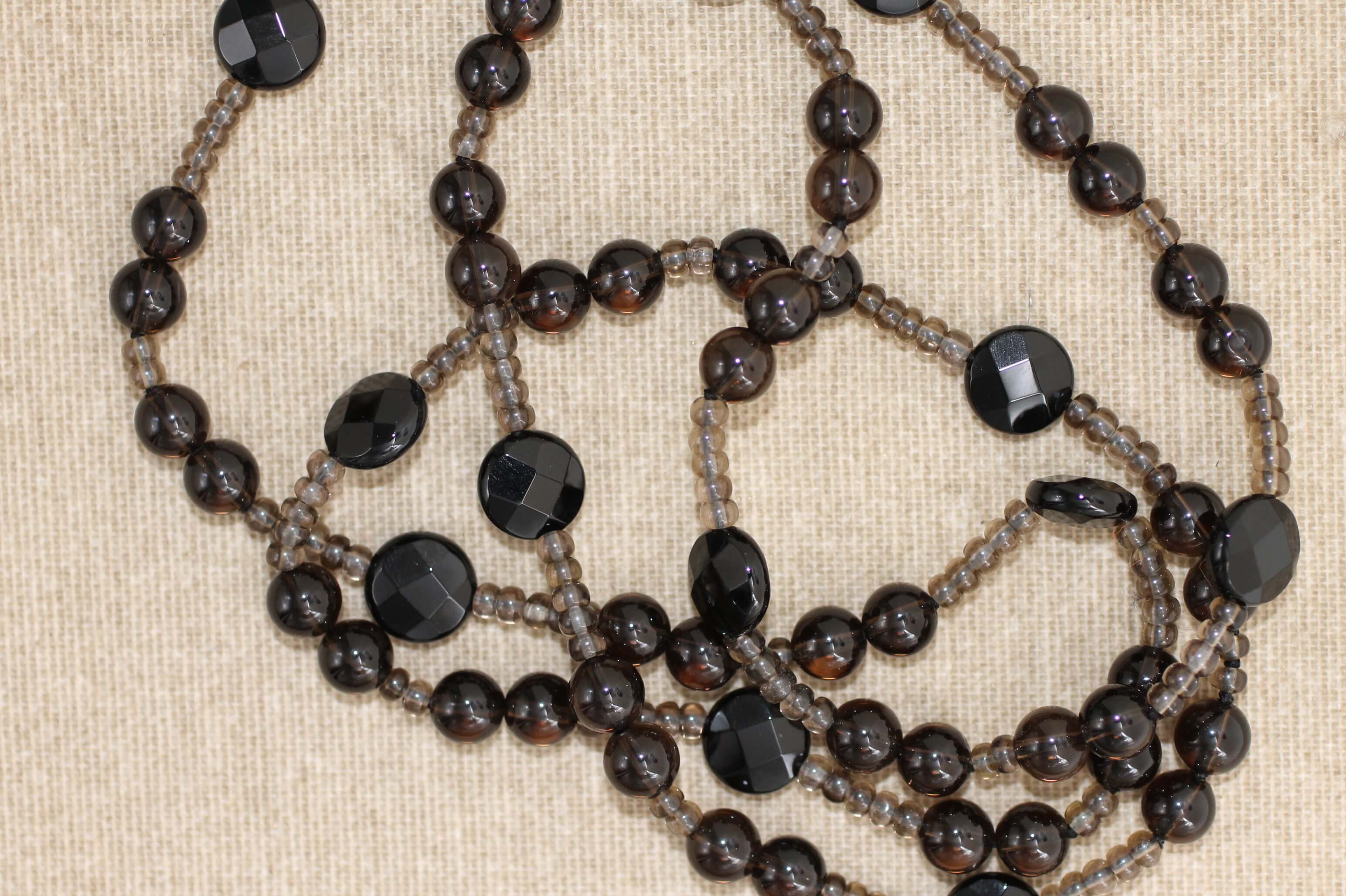 Faceted Onyx and Smoky Quartz necklace