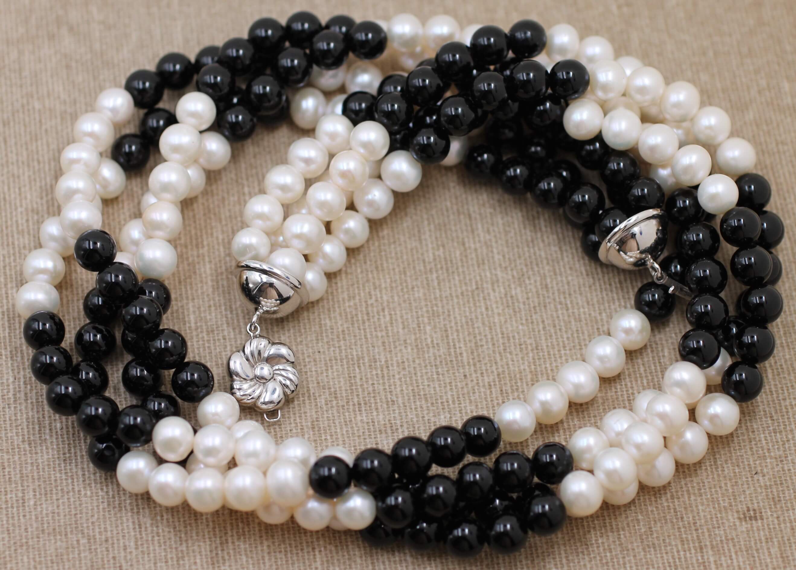 Gold, Onyx, Freshwater Pearls